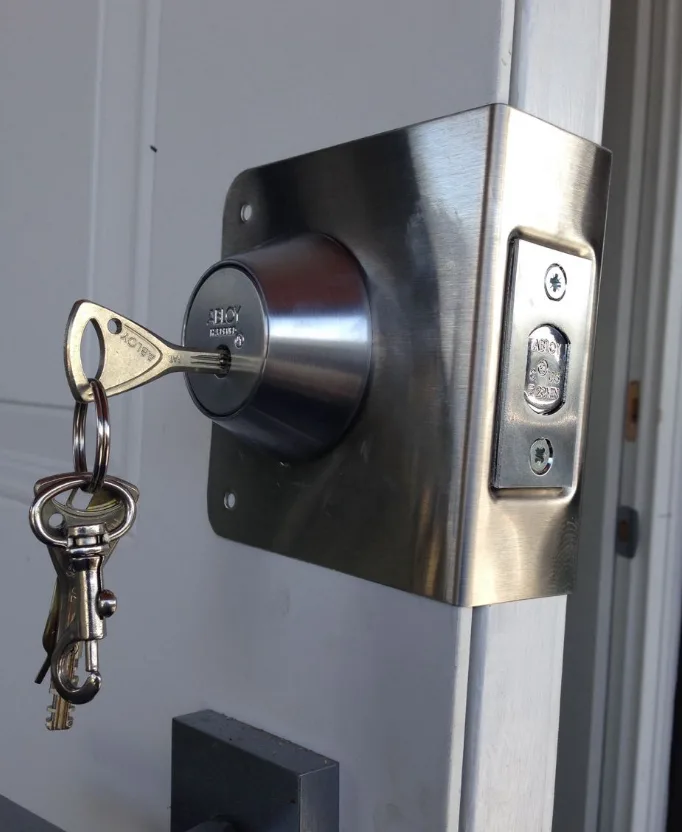 Mul-T-Lock MT5+ high-security cylinder installed in commercial mortise lock for business